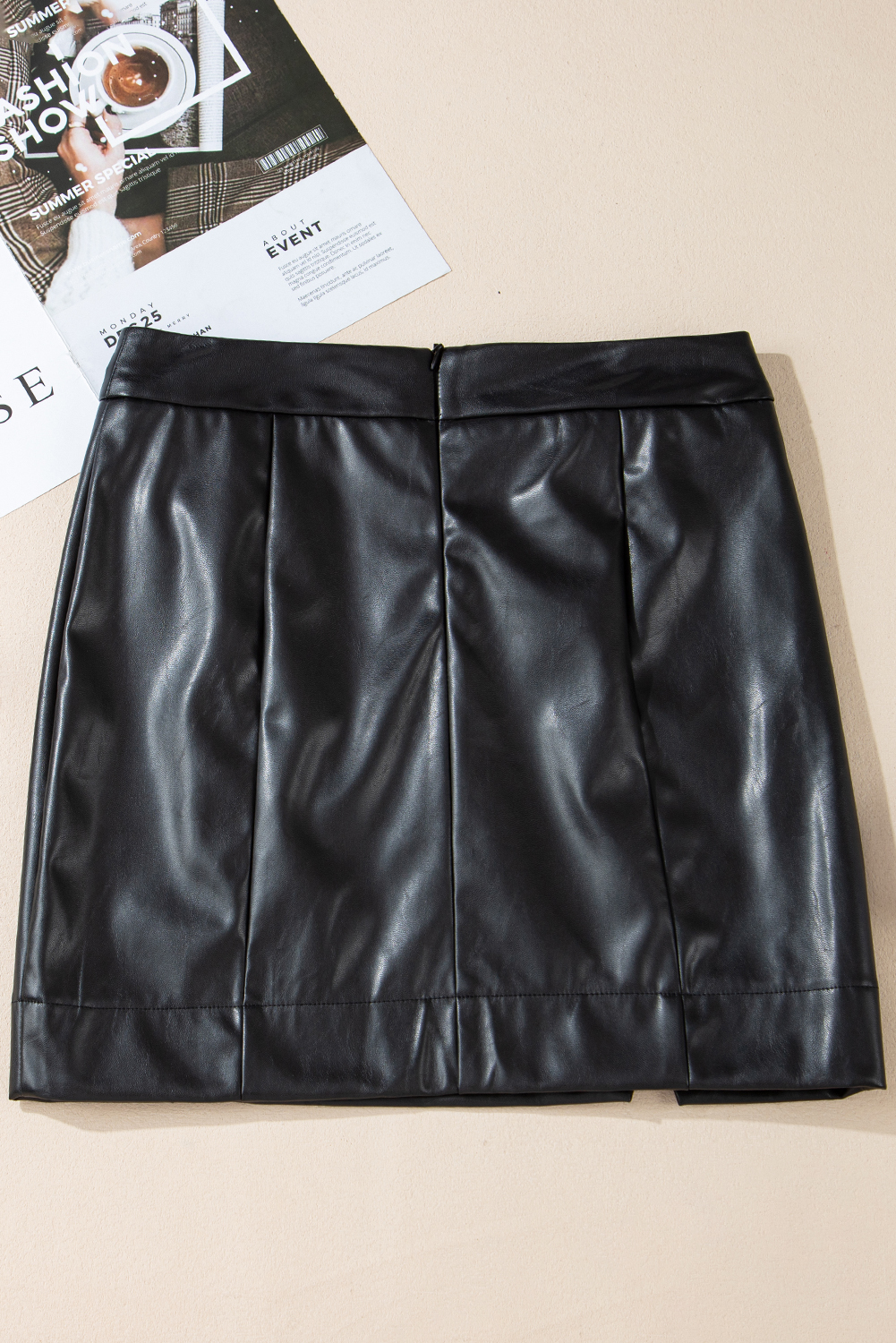 Black PU Leather Side Slits Slim Fit High Waist Mini Skirt - loveforevers