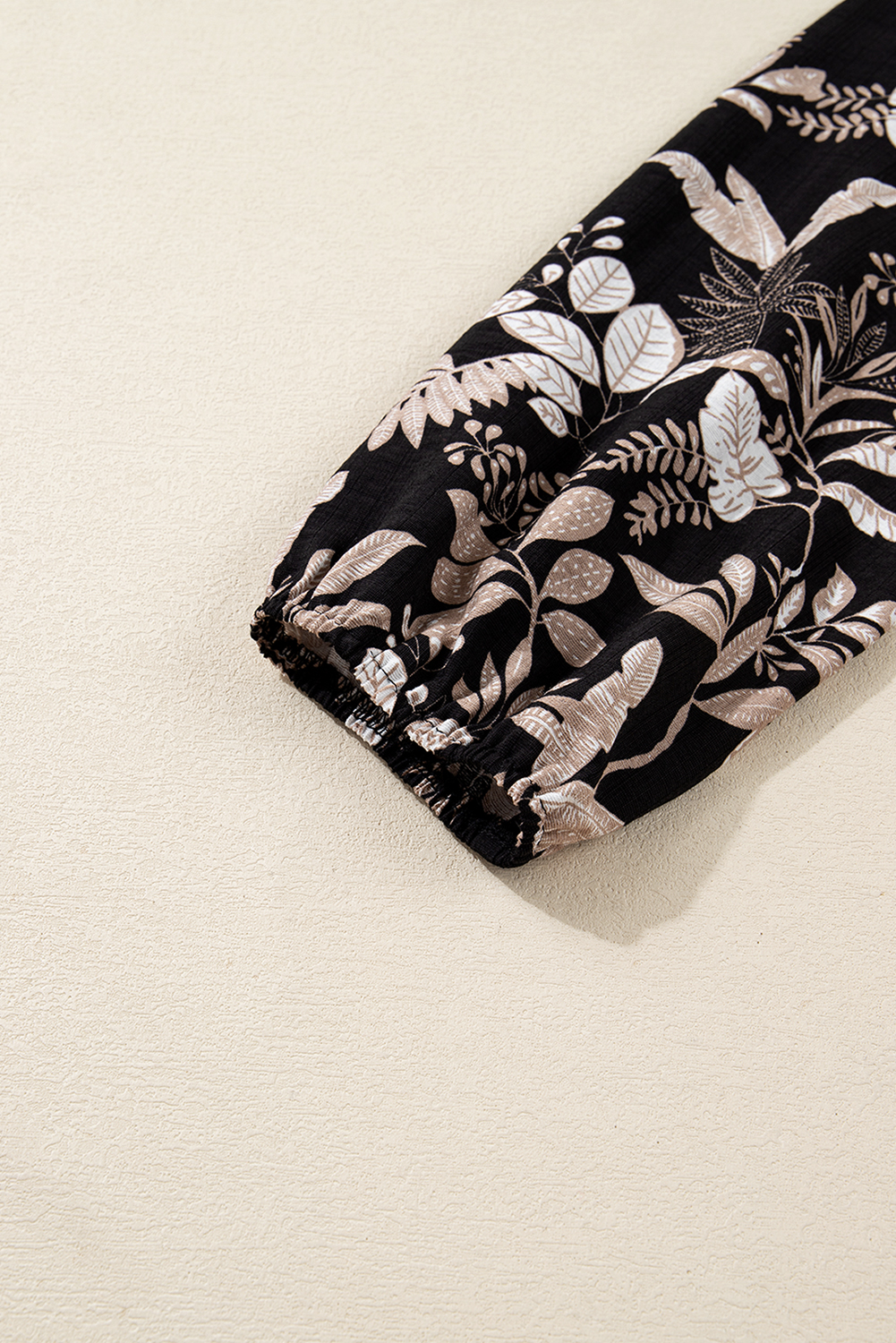 Black 3/4 Sleeve Botanical Print Split Neck Loose Mini Dress - loveforevers