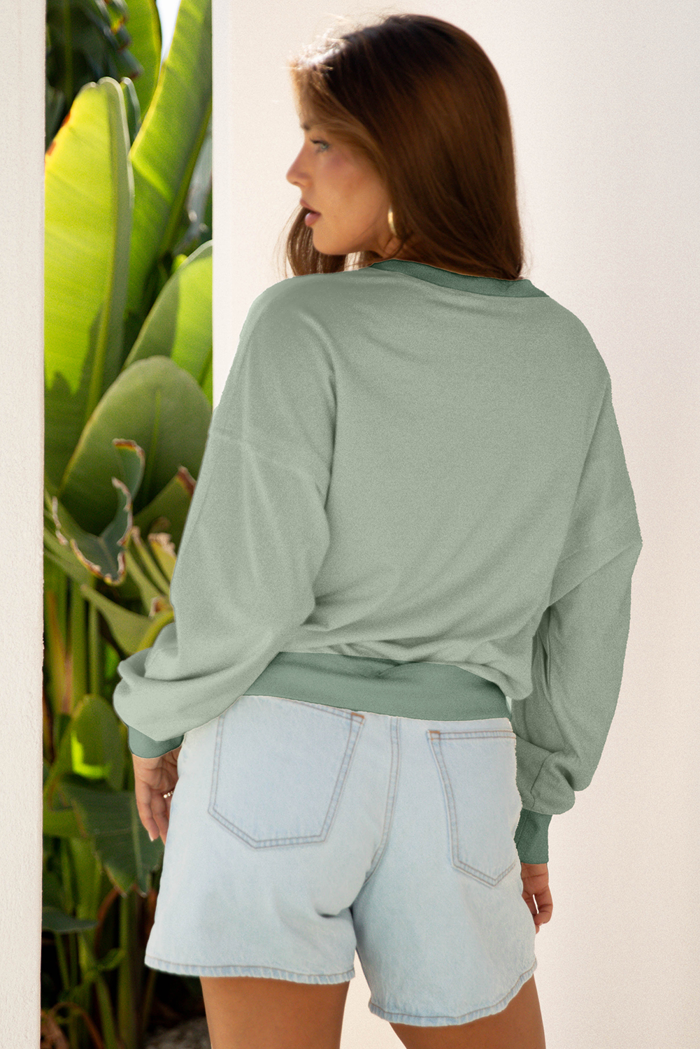 Beige Raw Edge Flower Patch Drop Shoulder Casual Top - loveforevers