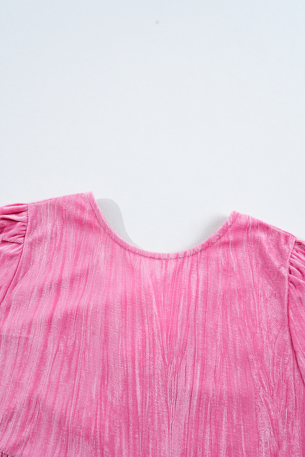Strawberry Pink Flounce Sleeve Tiered Ruffled Velvet Mini Dress - loveforevers