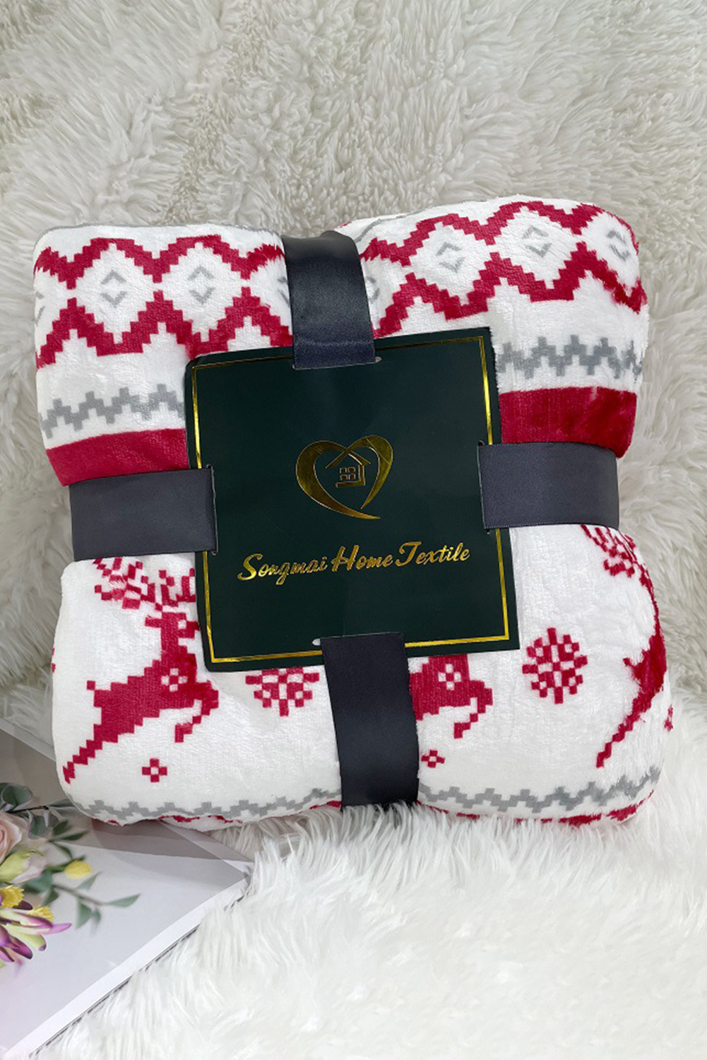 White Christmas Reindeer Snowflake Printed Sherpa Blanket - loveforevers