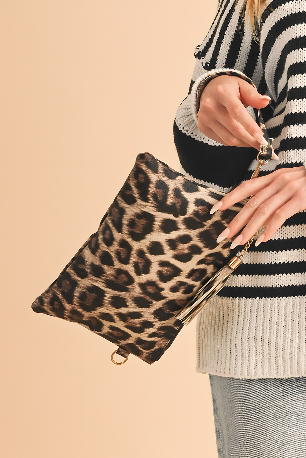Chestnut Leopard/Cow Print Wrist Strap Zipped Wallet - loveforevers