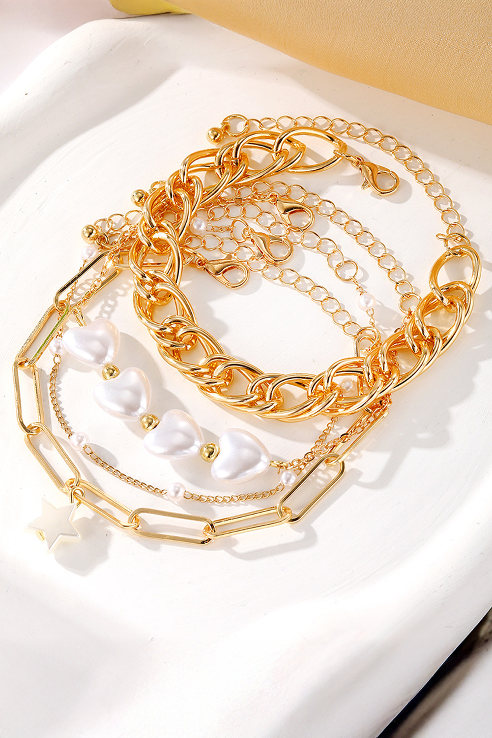 Gold Multilayer Plated Chain Peal Shell Heart Star Beading Bracelet - loveforevers