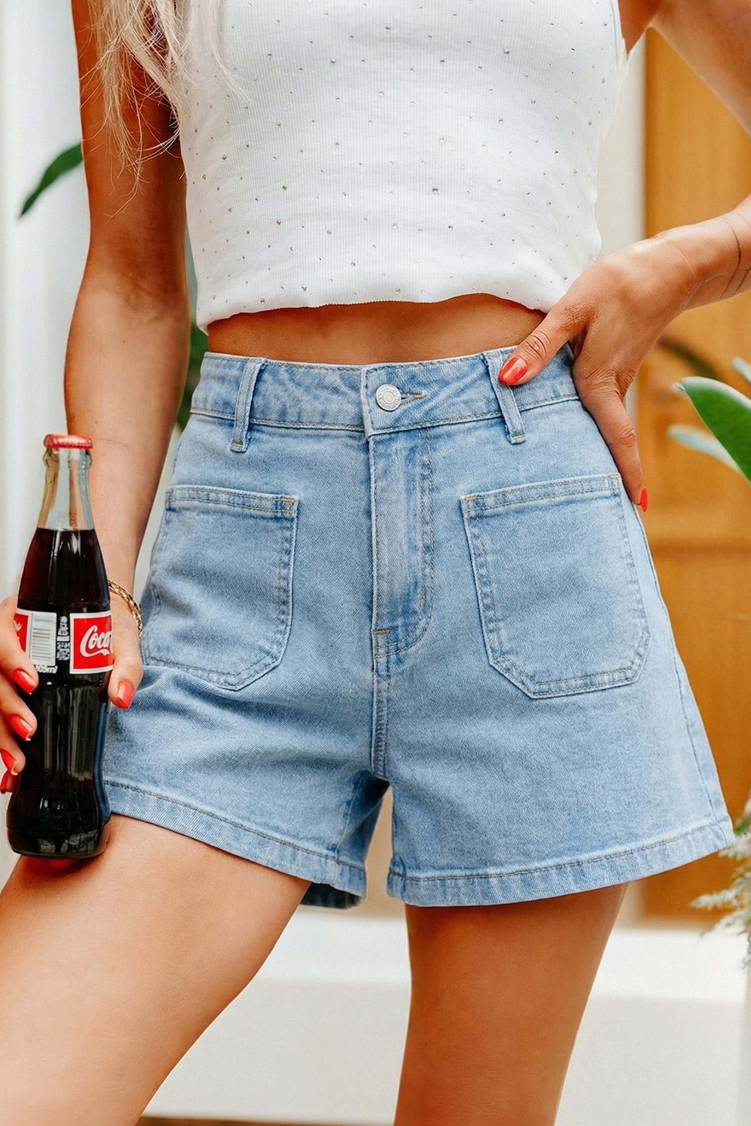 Myosotis High Rise Patch Pocket Denim Shorts - loveforevers