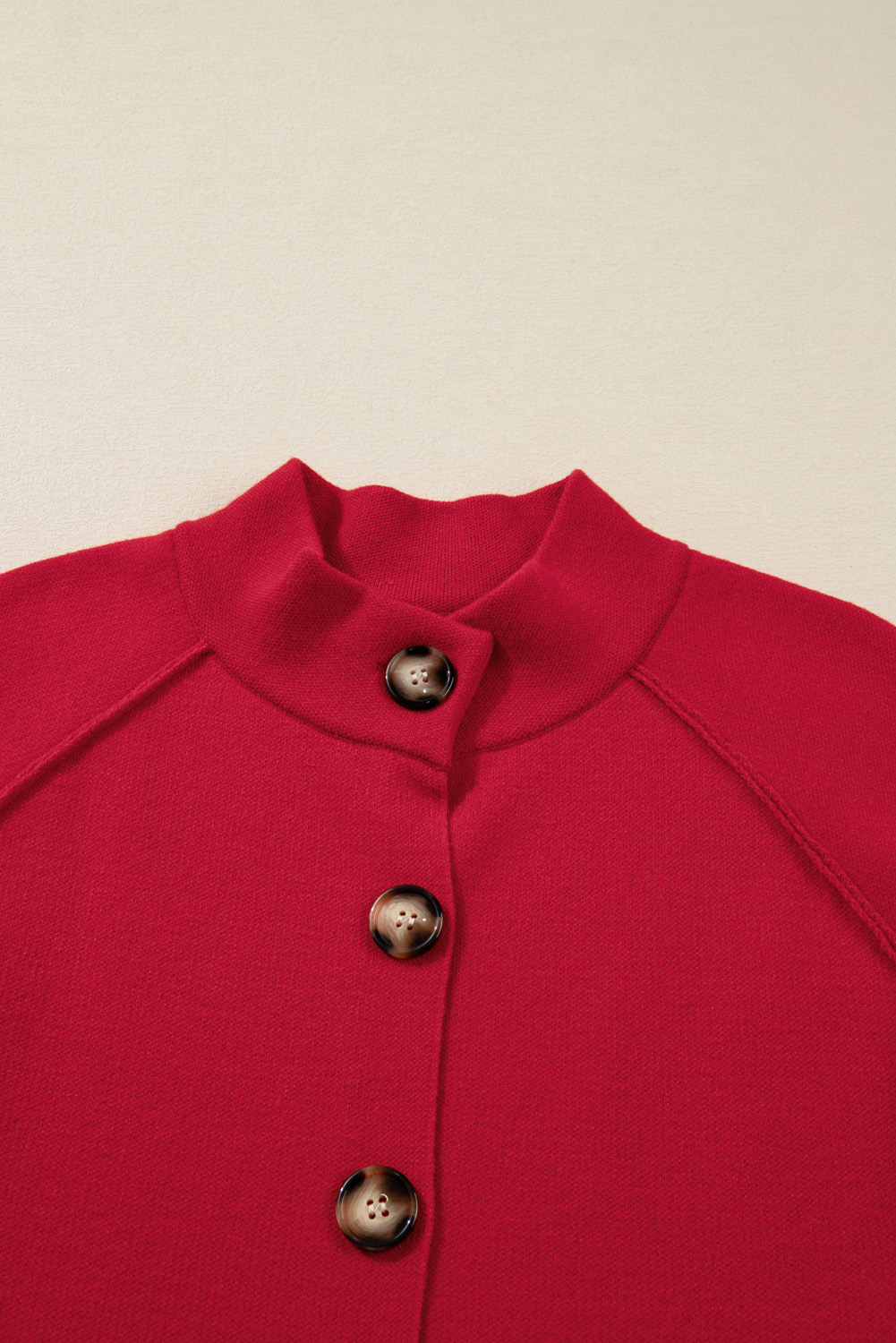 Fiery Red Collared Button Front Wrapped Cardigan Jacket - loveforevers