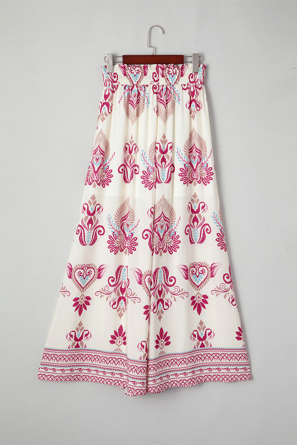 Rose Boho Printed Shirred High Waist Flowy Wide Leg Pants - loveforevers
