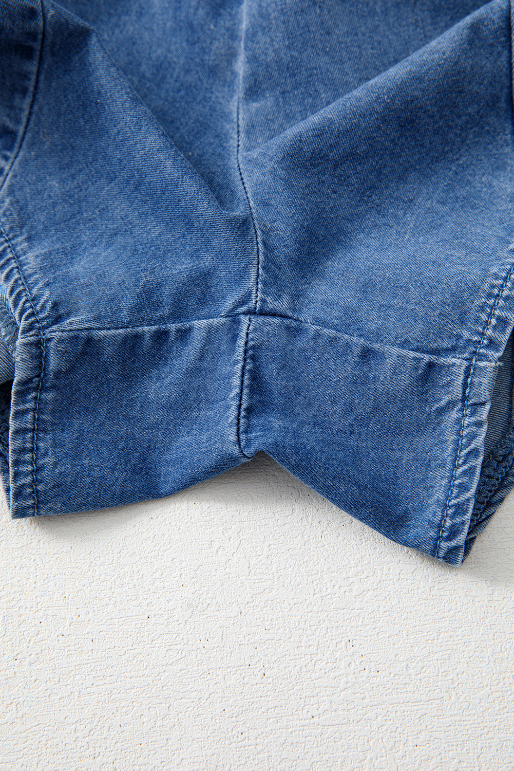 Ashleigh Blue Spaghetti Straps V Neck Belted Ruffled Leg Chambray Romper - loveforevers