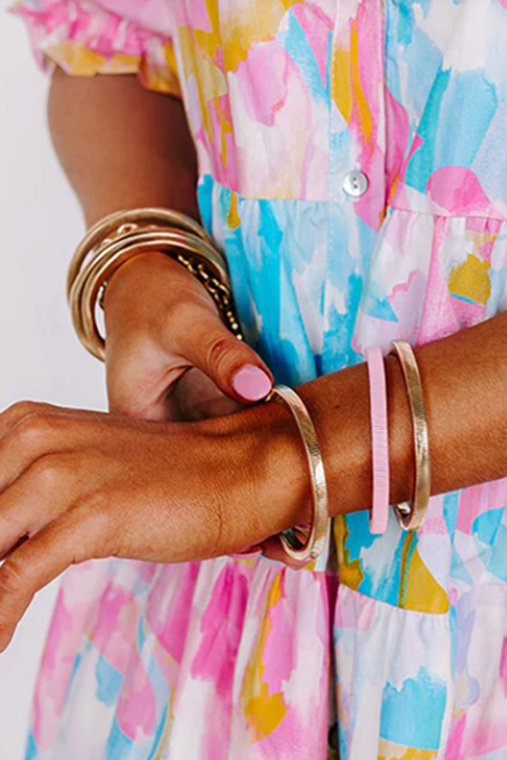 Gold Stretchy Plated Metal Wide Bangle - loveforevers