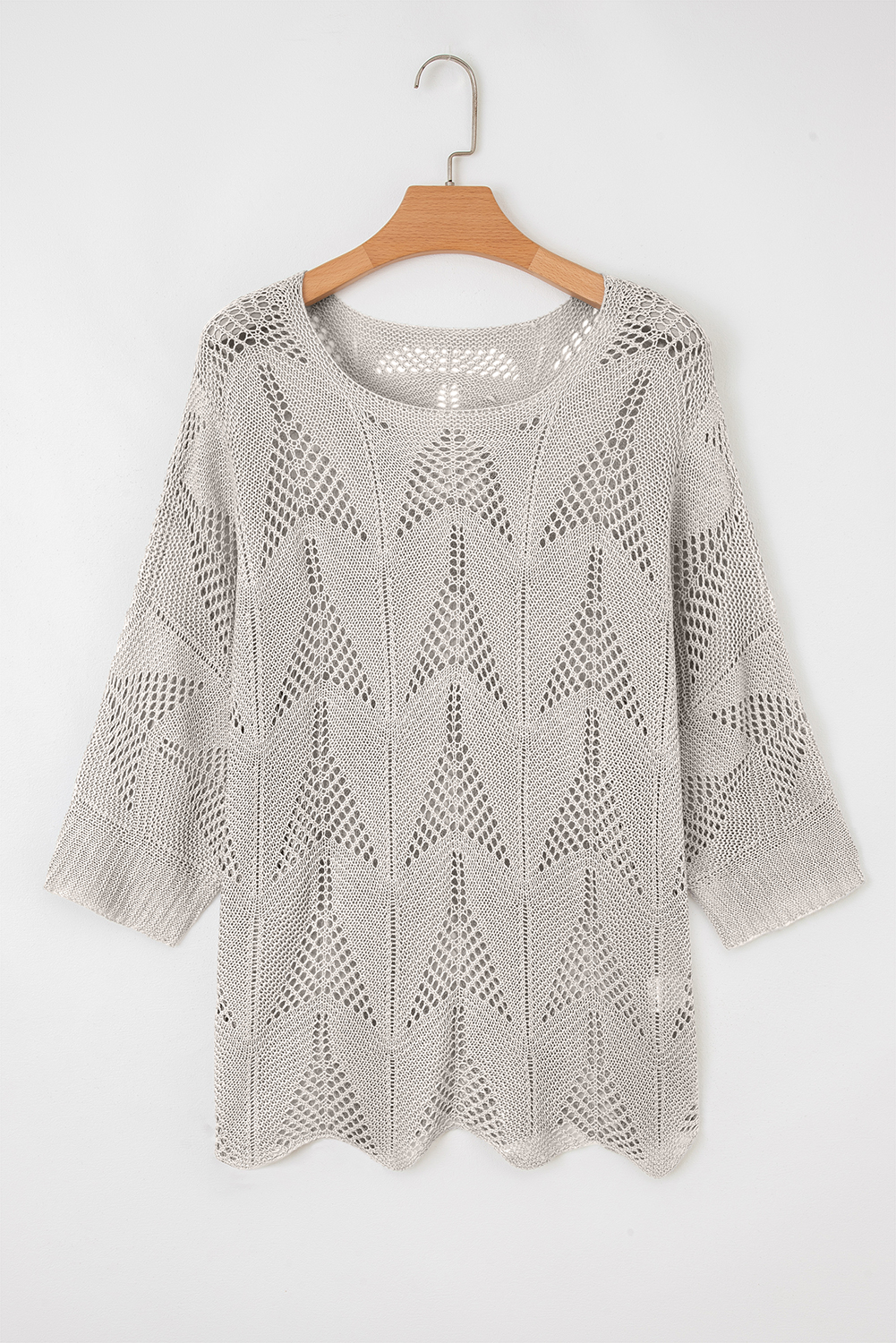 Navy Blue Hollow Out Knit 7/8 Sleeve Casual Sweater - loveforevers