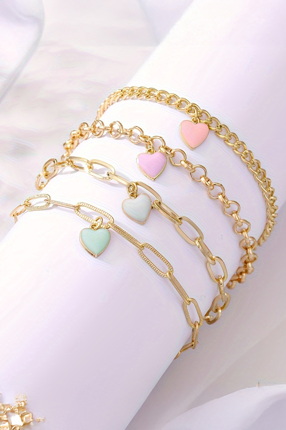 Gold Heart Charm Multi Layer Adjustable Chain Bracelet - loveforevers