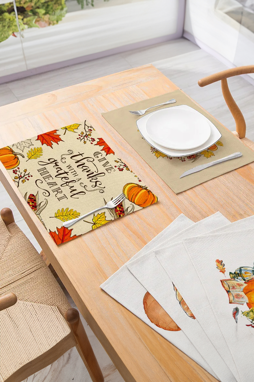 Orange Pumpkin Fall Leaf Thanksgiving Decorative Placemat - loveforevers