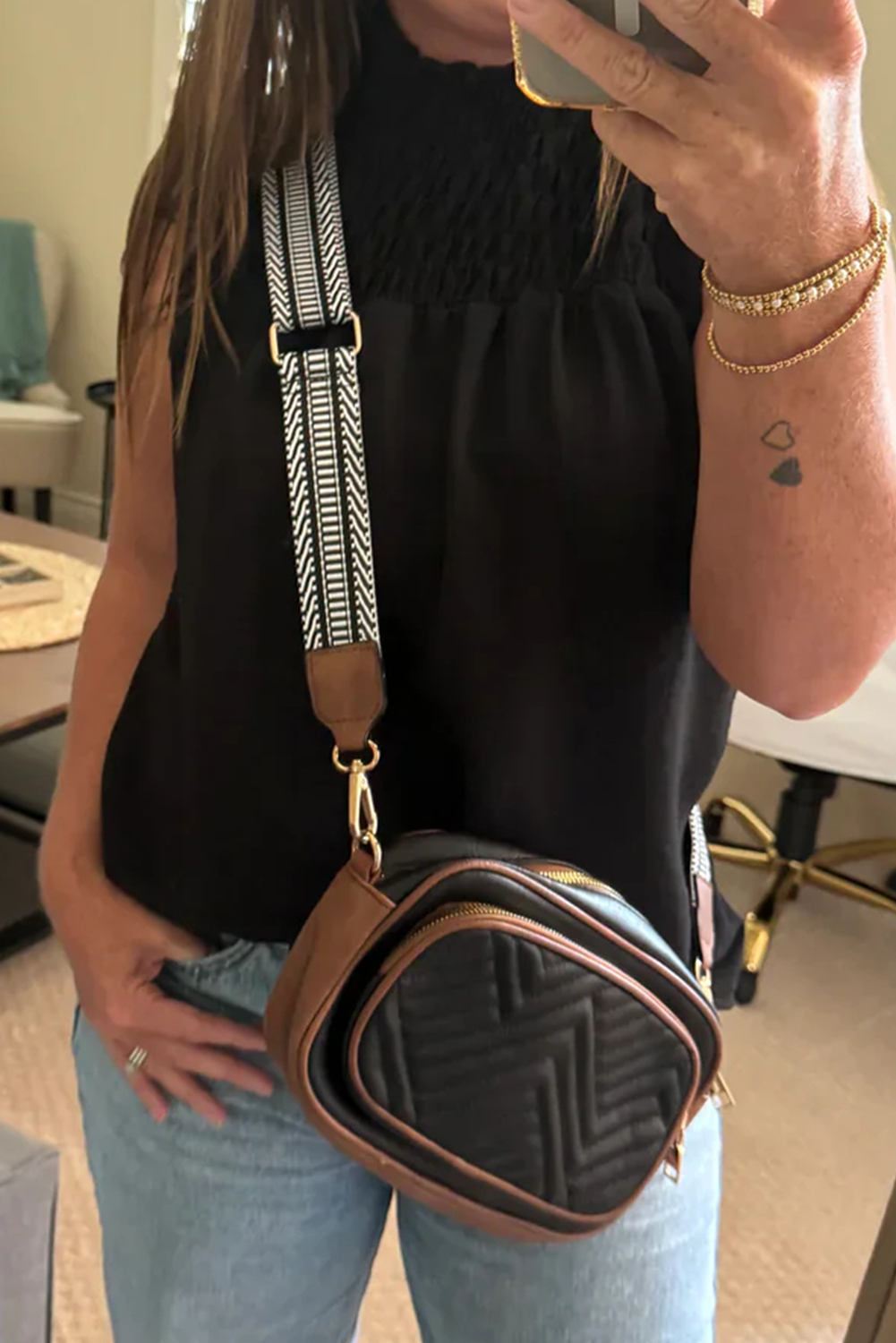 Black PU Leather Quilted Texture Mini Shoulder Bag - loveforevers