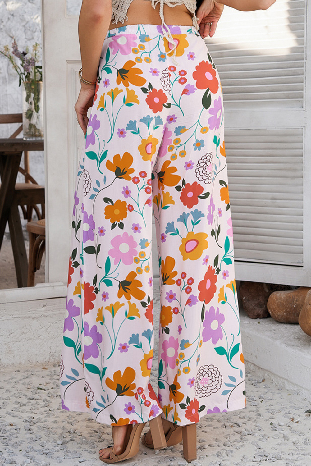 Pink Boho Print Wide Leg High Waist Casual Pants - loveforevers