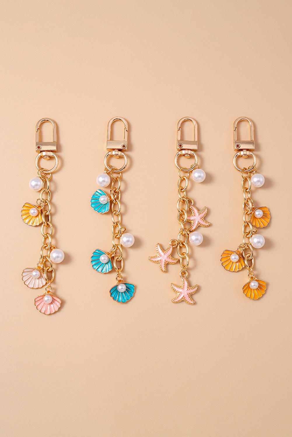 Gold Vacation Shell Pearl Chaining Keychain - loveforevers