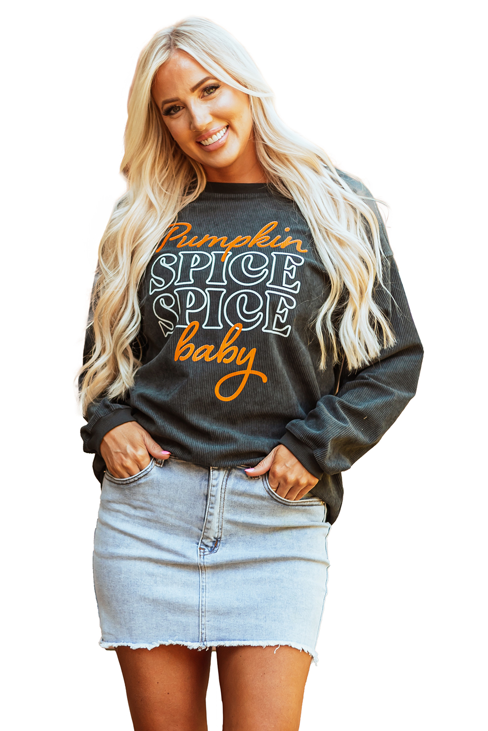 Dark Grey Pumpkin Spice Baby Graphic Textured Sweatshirt - loveforevers