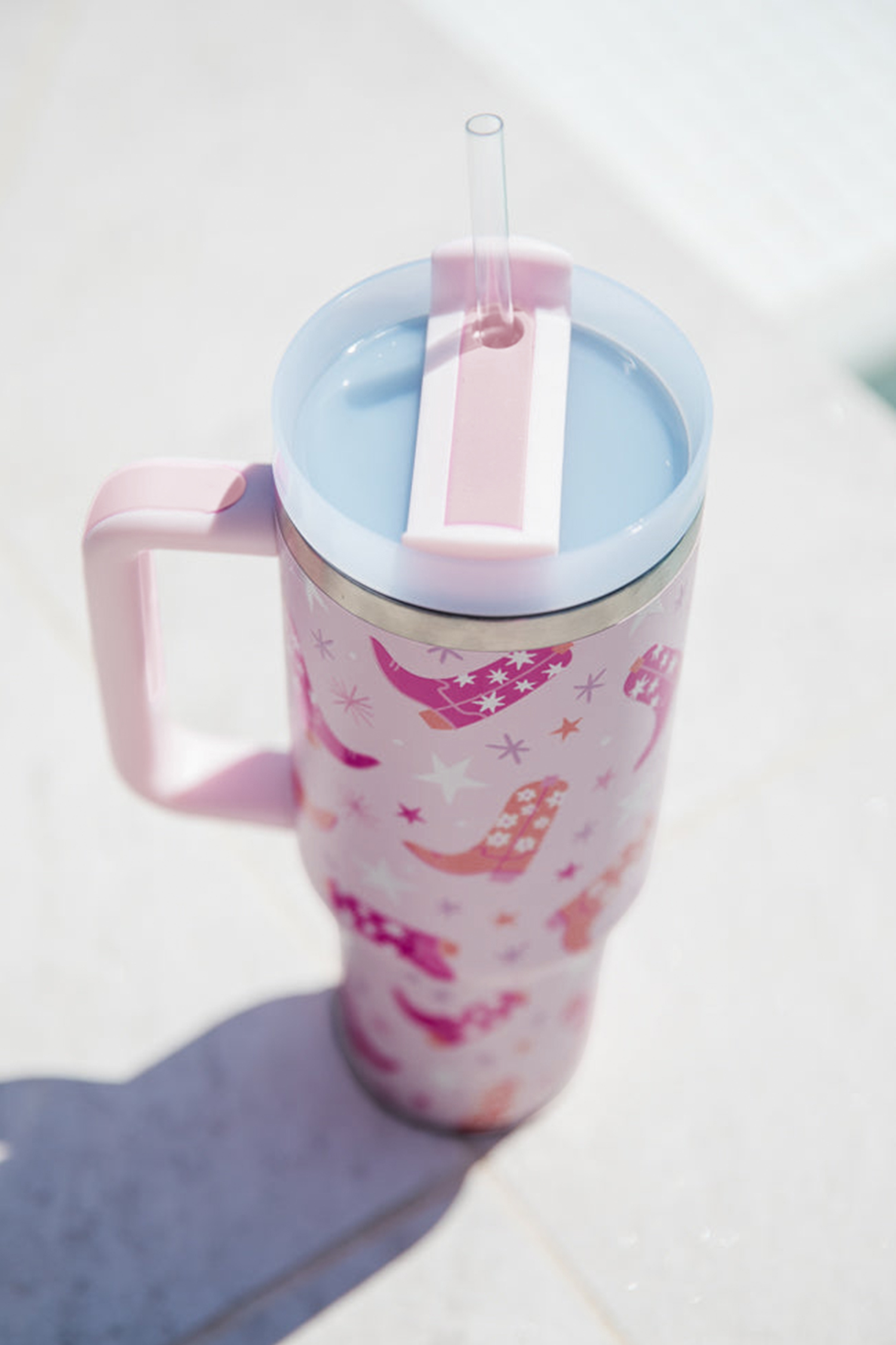 Sachet Pink Western Boot Tumbler with Straw 40oz - loveforevers