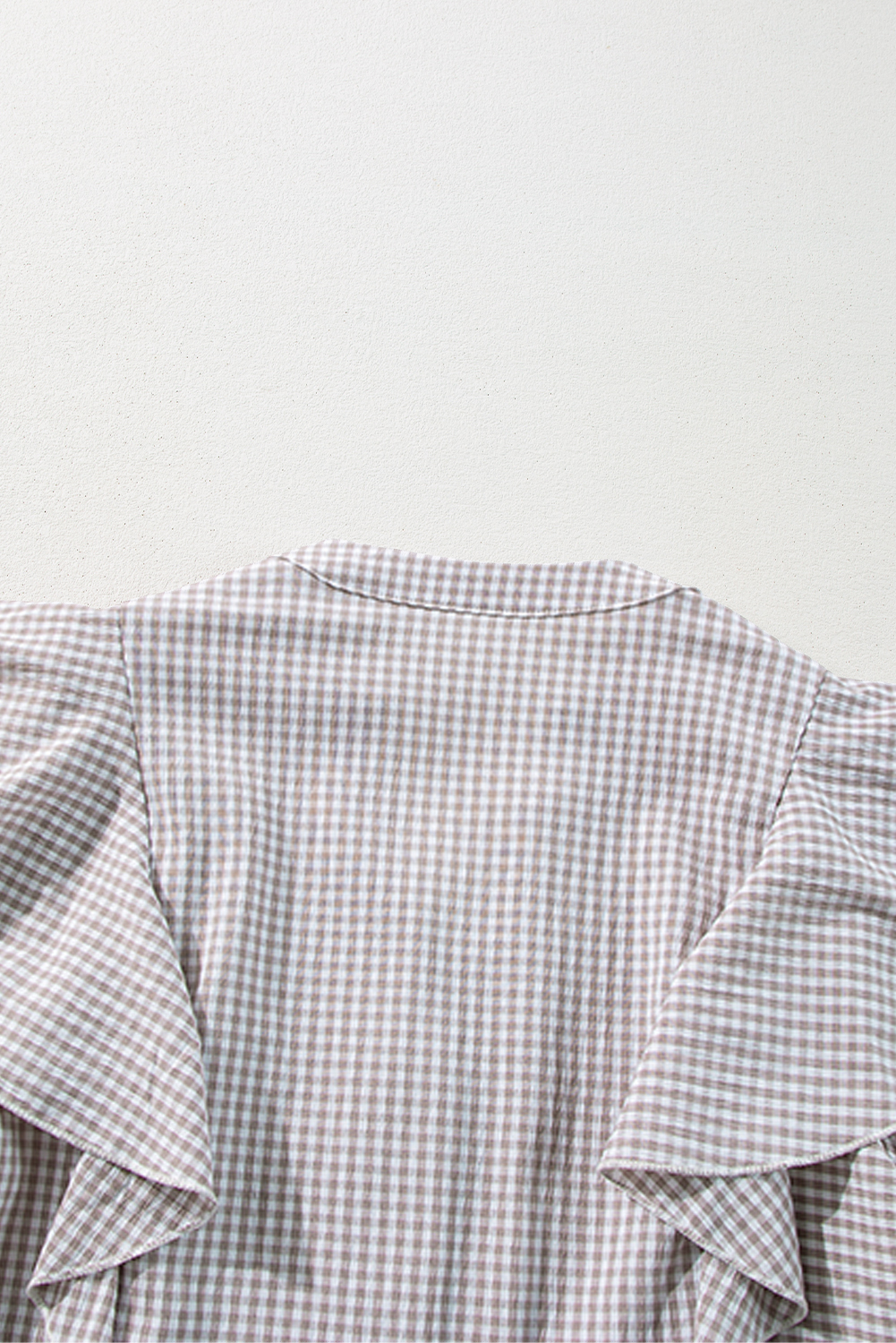 Brown Plaid Flounce Sleeve Notched Neck Ruffled Shirt - loveforevers