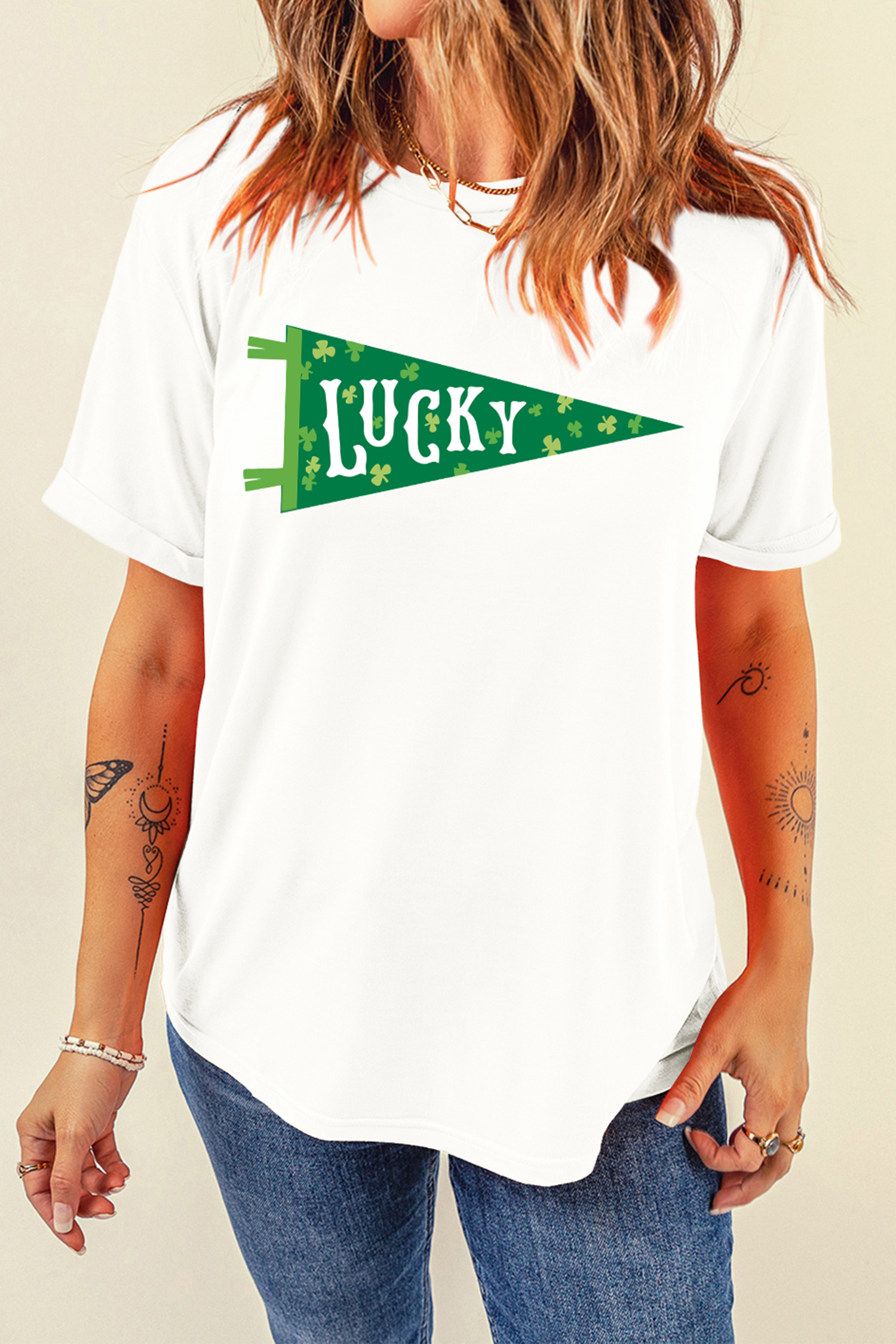 White LUCKY Clover Pennant St Patricks Day T Shirt - loveforevers