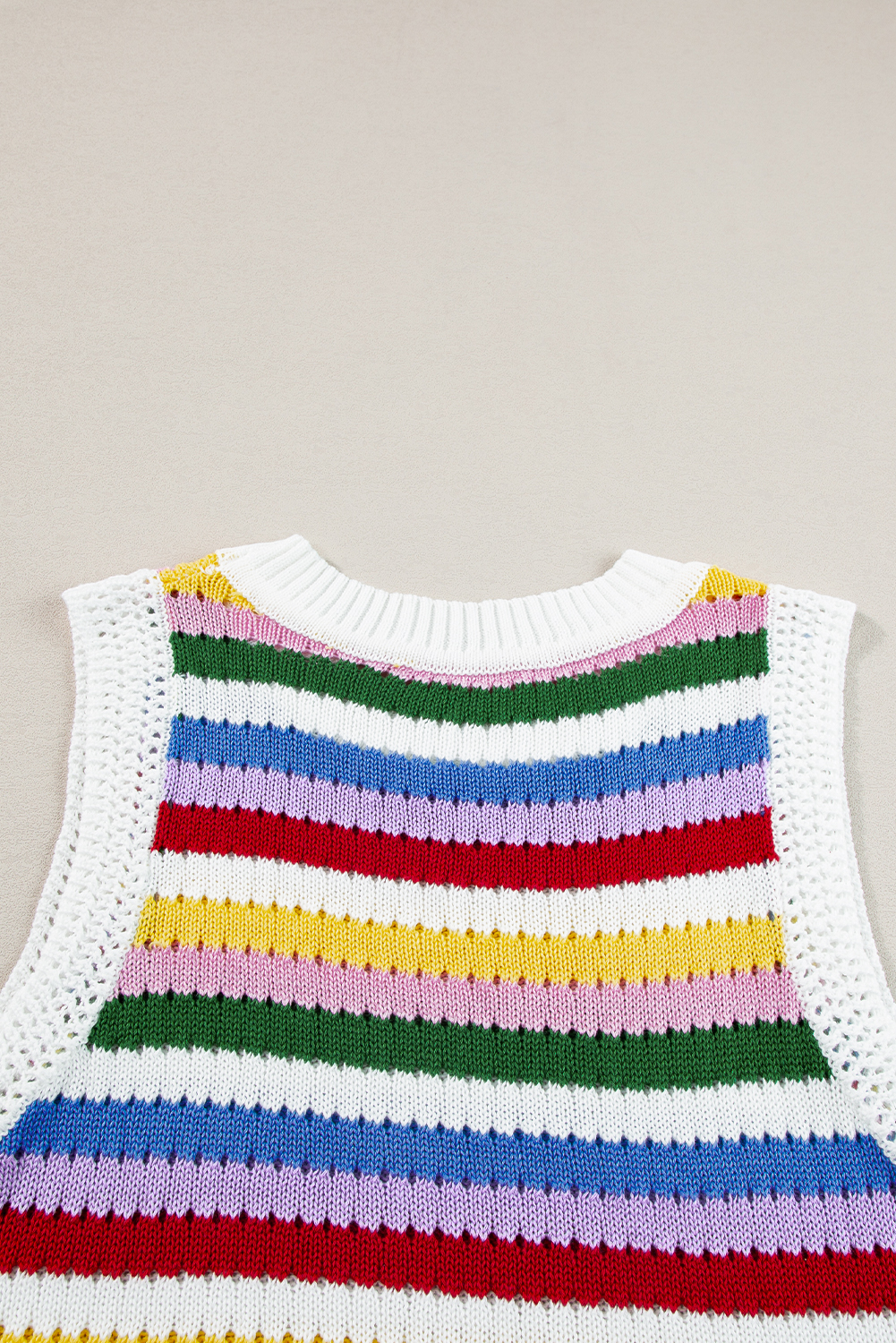 Multicolour Striped Knitted Eyelet Slim Sweater Vest - loveforevers