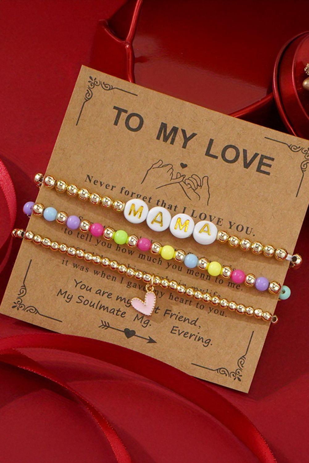 Gold MAMA Heart Beaded Multi Layer Stretch Bracelet - loveforevers
