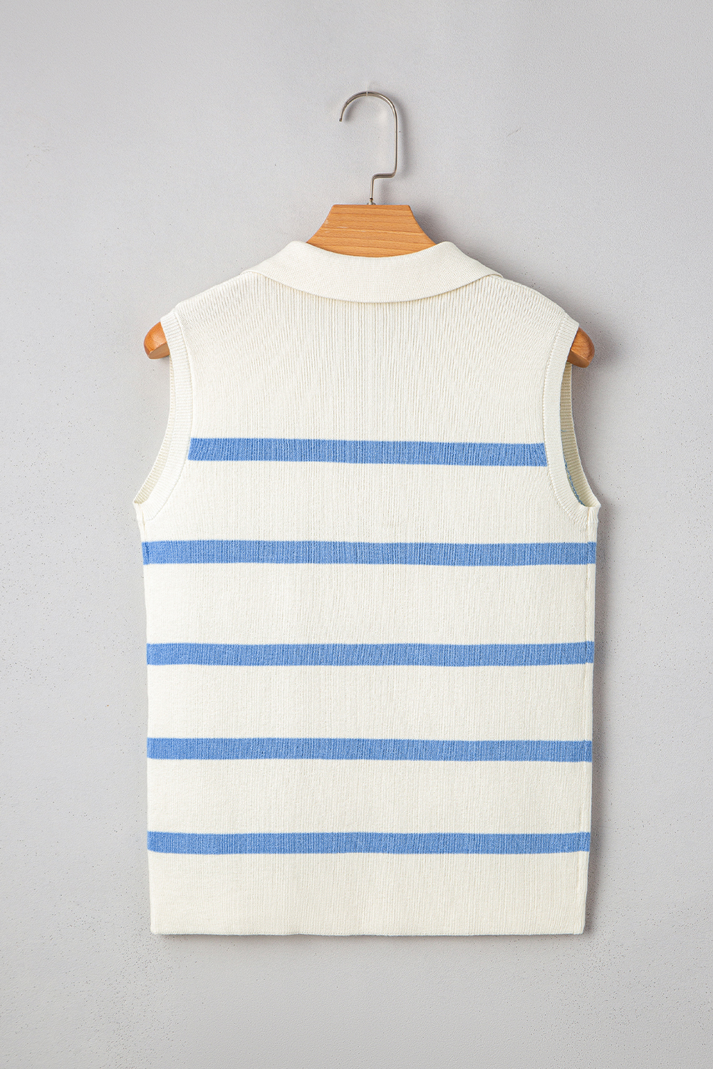 Sky Blue Stripe Split V Neck Collared Ribbed Sweater Vest - loveforevers