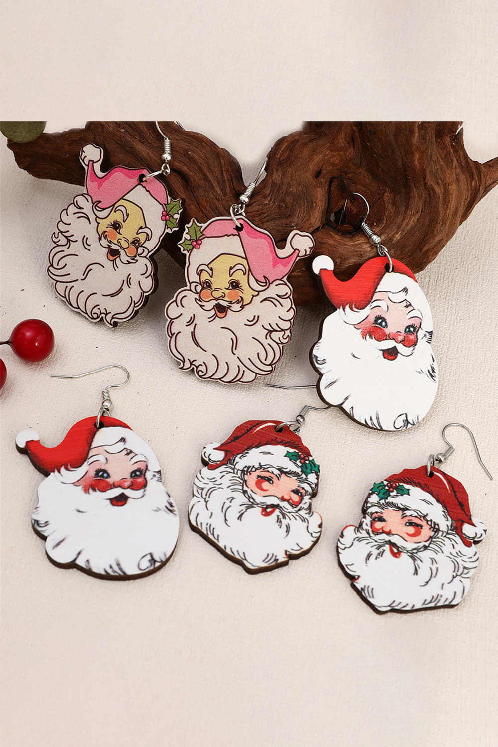 White 3 Pairs Christmas Santa Clause Pendant Hook Earrings - loveforevers