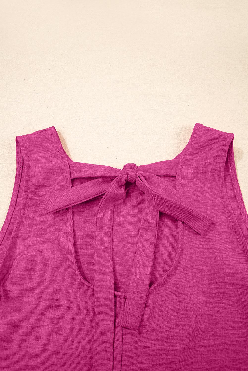 Bright Pink Knot Scoop Back Ruffle Hem Sleeveless Mini Dress - loveforevers