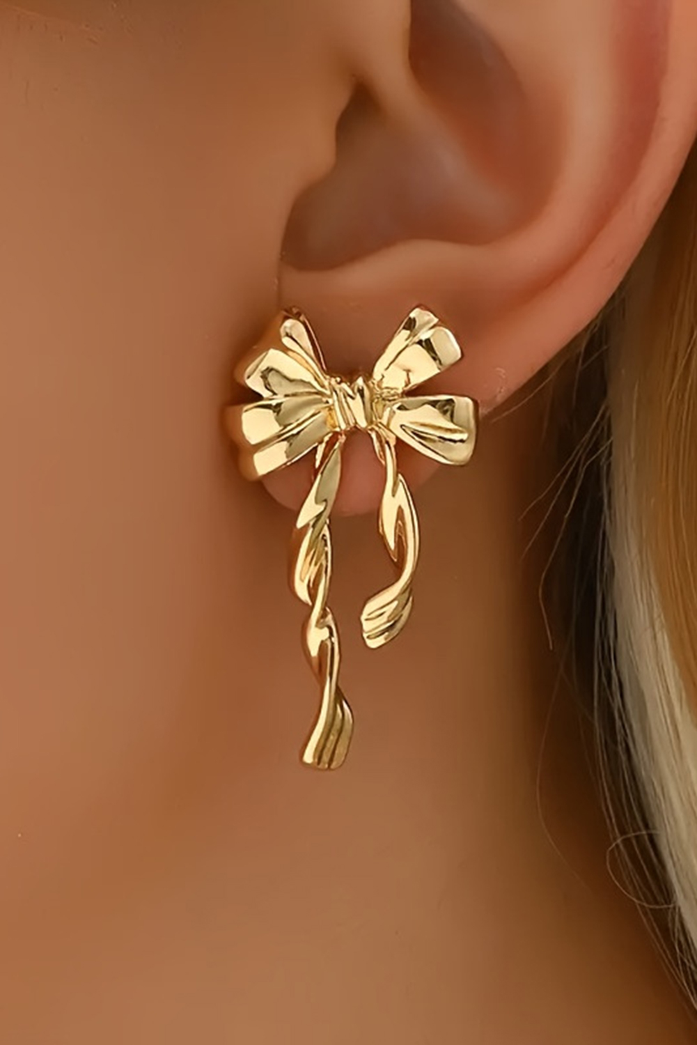 Gold Bow Knot Plated Alloy Stud Earrings - loveforevers