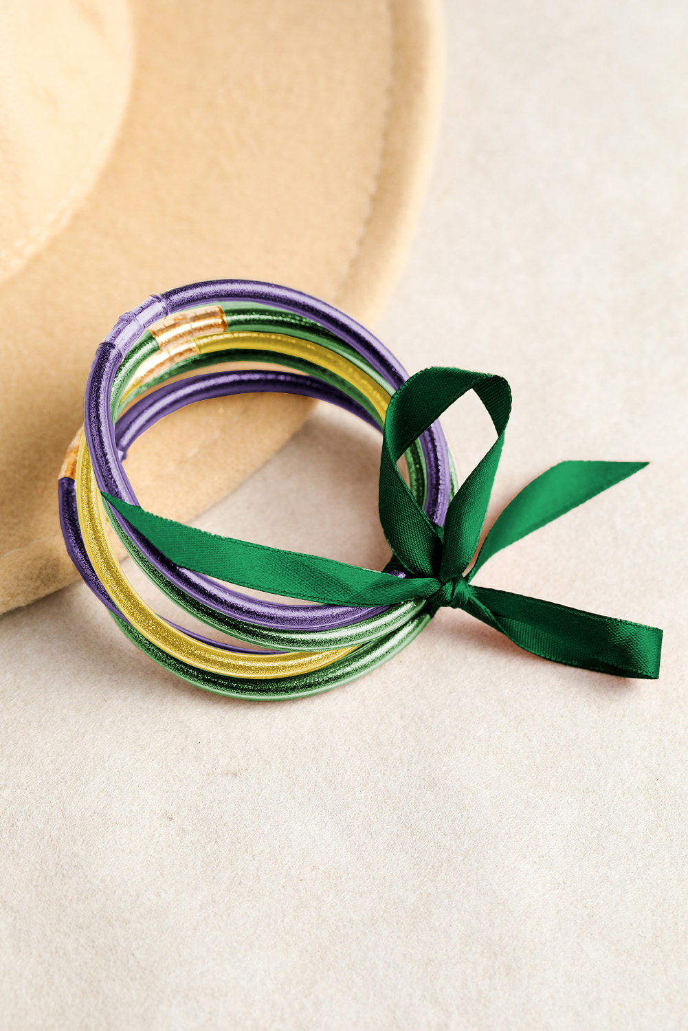 Green 5pcs Glitter Jelly Bow Knot Ribbon Bracelet Set - loveforevers