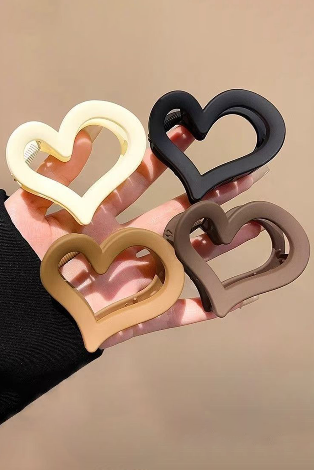 Black Cutout Heart Shape Frosted Small Hair Clip - loveforevers