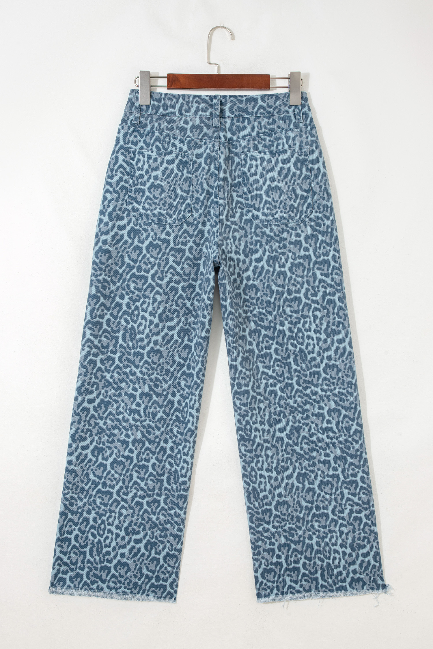 Rose Leopard Frayed Edge Wide Leg High Waist Jeans - loveforevers