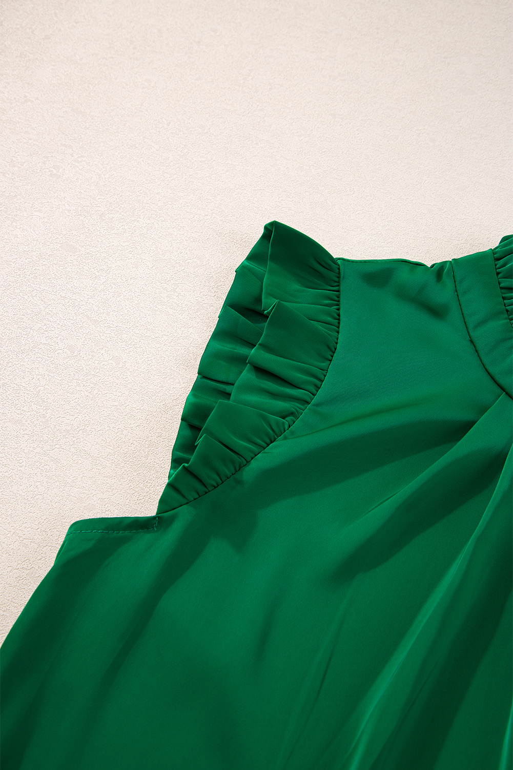 Bright Green Pleated Mock Neck Frilled Trim Sleeveless Top - loveforevers