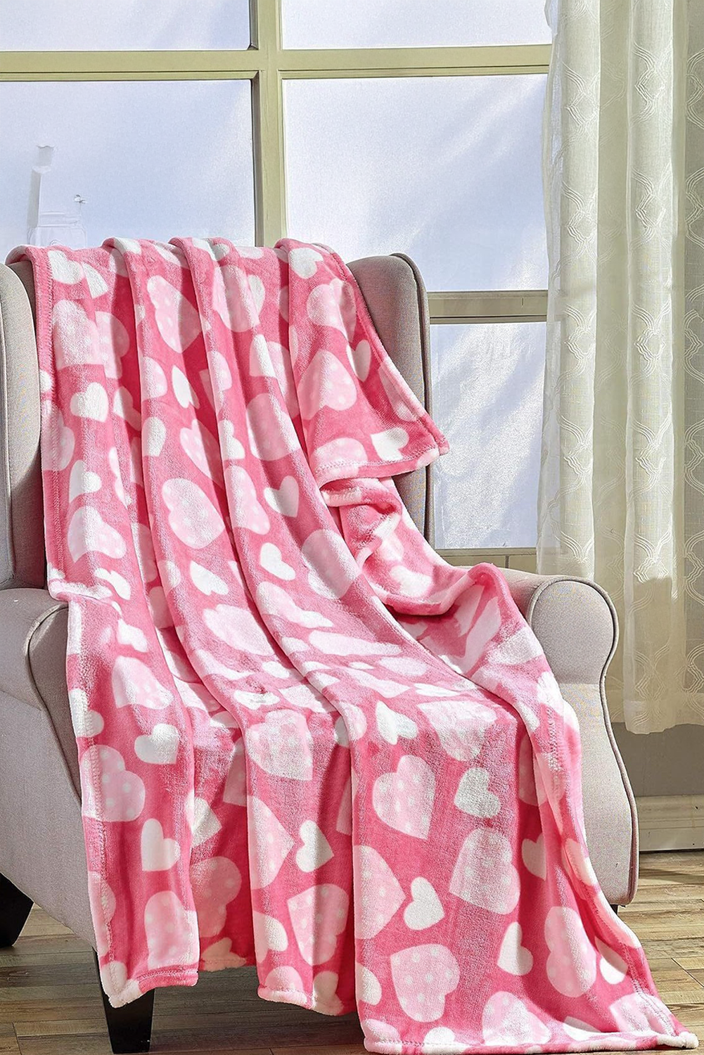 Peach Blossom Valentines Vibe Heart Print Soft Flannel Large Blanket - loveforevers