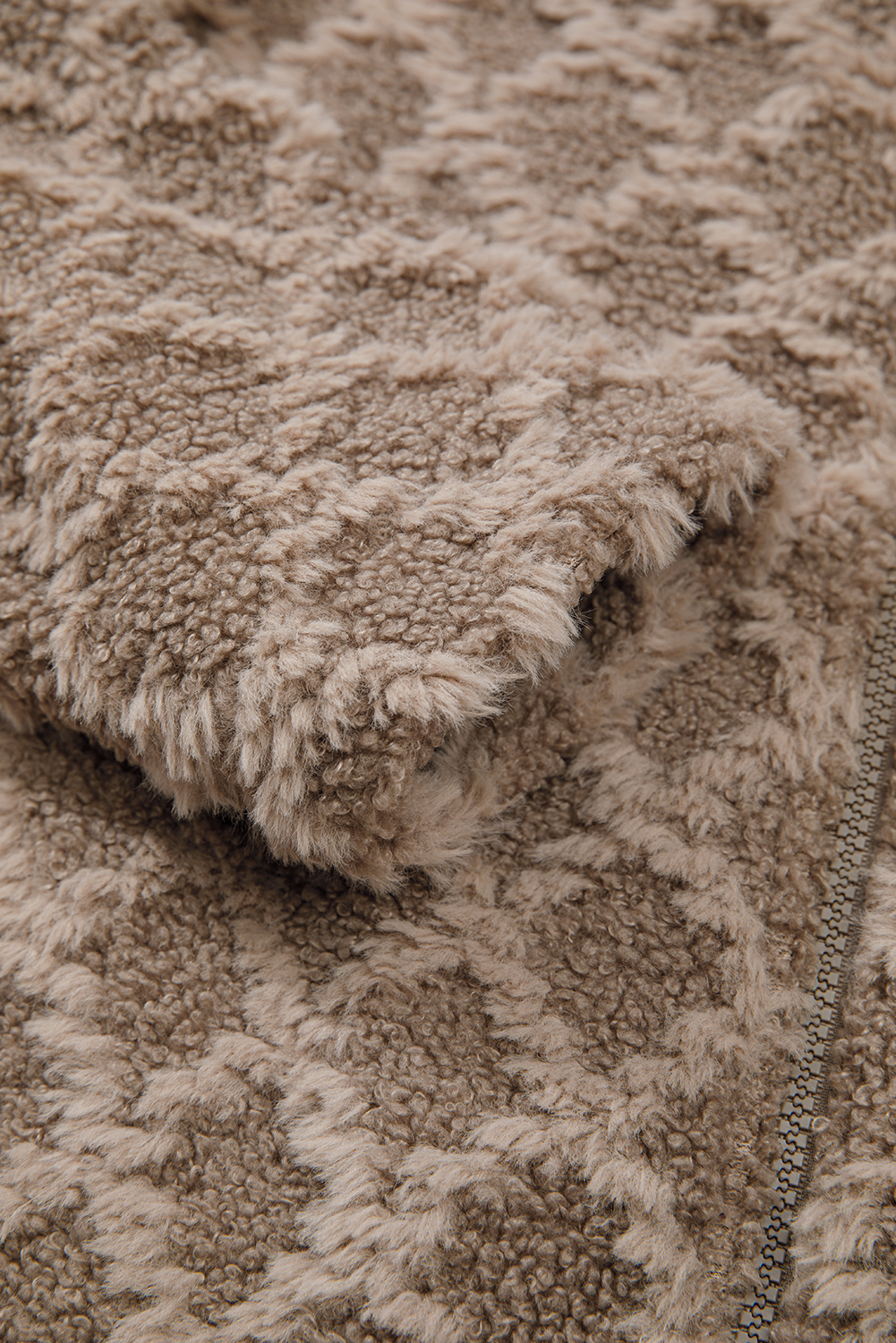 Chestnut Sherpa Rhombus Zip Up Side Pocket Hooded Jacket - loveforevers