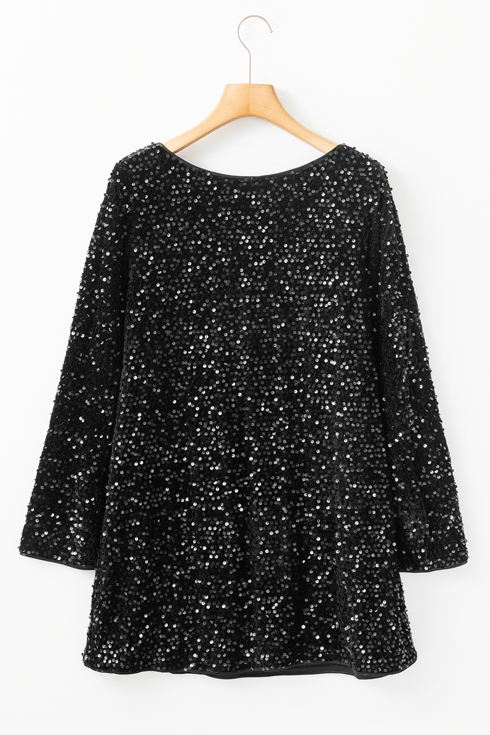Black Sequin Long Sleeve Knot Cutout Back Mini Dress - loveforevers
