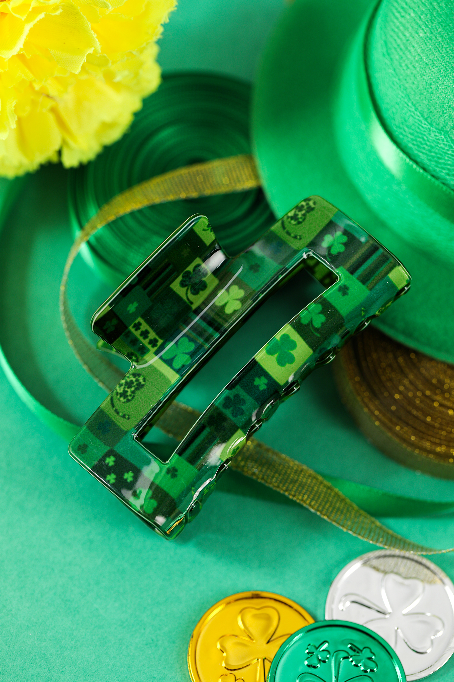 Dark Green St Patricks Day Clover Square Hair Claw Clip - loveforevers