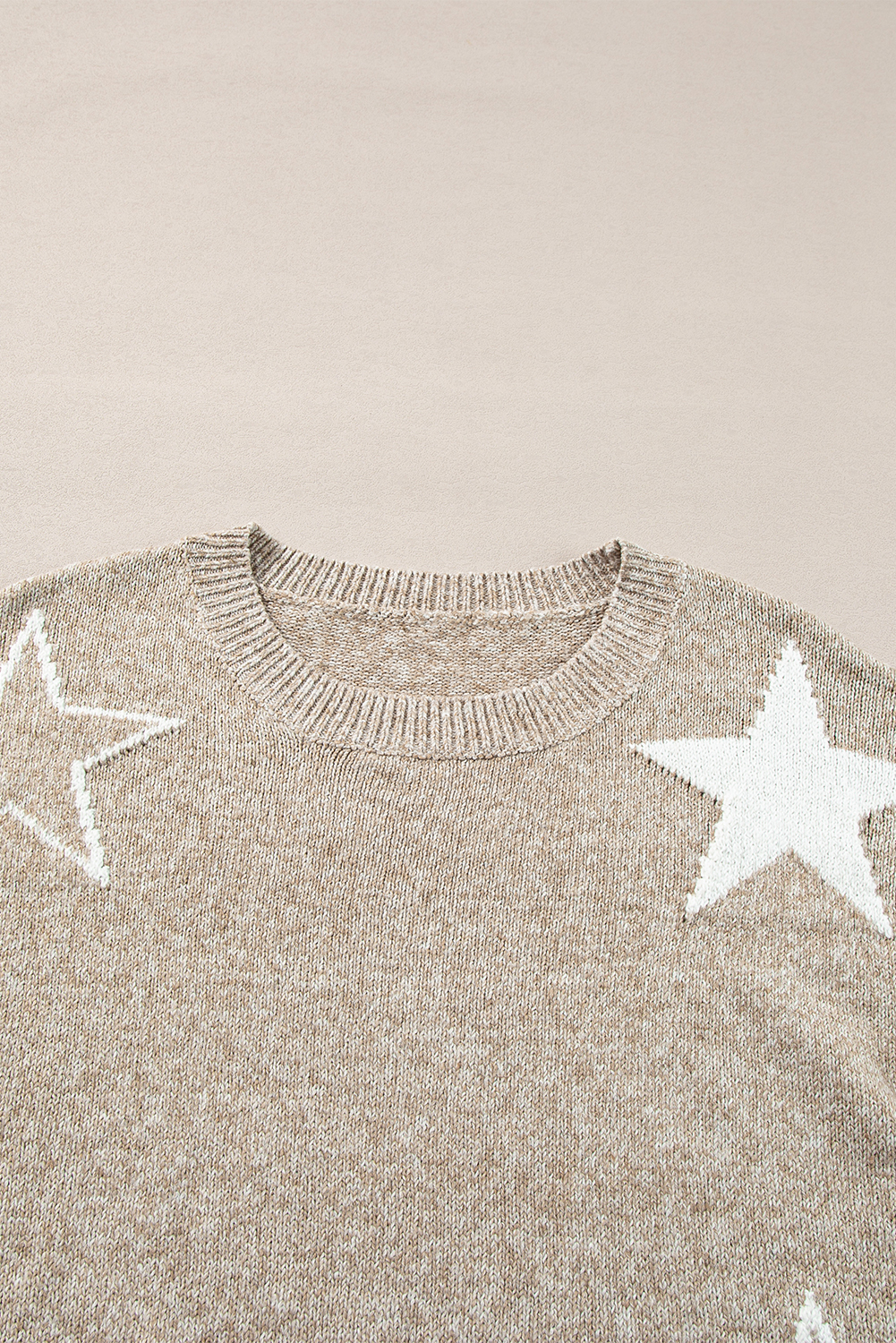 Khaki Star Pattern Drop Shoulder Sweater - loveforevers