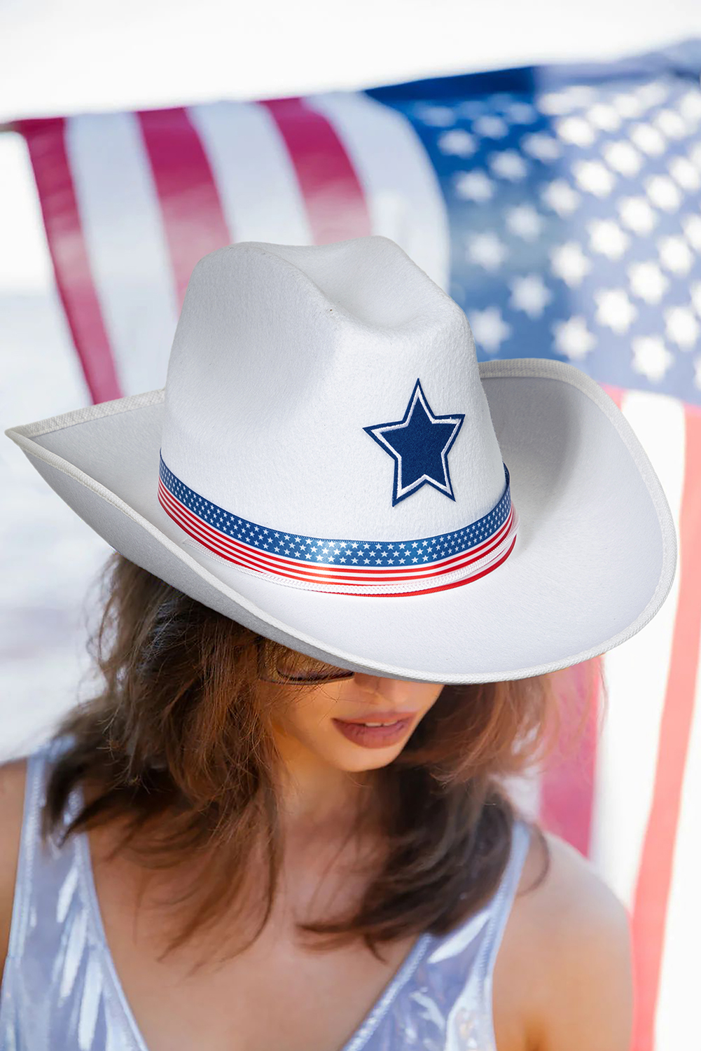 White American Flag Theme Print Wide Brim Cowboy Hat - loveforevers