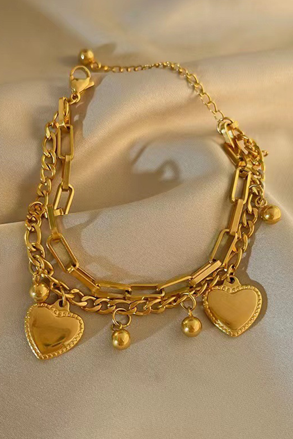 Gold Plated Double Layered Heart Shaped Bracelet - loveforevers