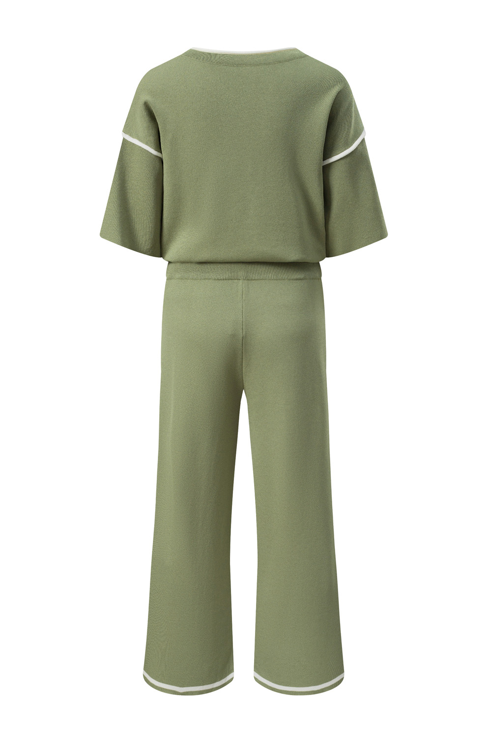 Blackish Green Contrast Trim Half Sleeve Top Drawstring Pants Loose 2pcs Sweater Suit - loveforevers