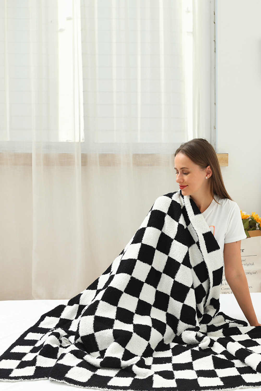 Fiery Red Plush Checkered Print Sofa Blanket 127*152cm - loveforevers