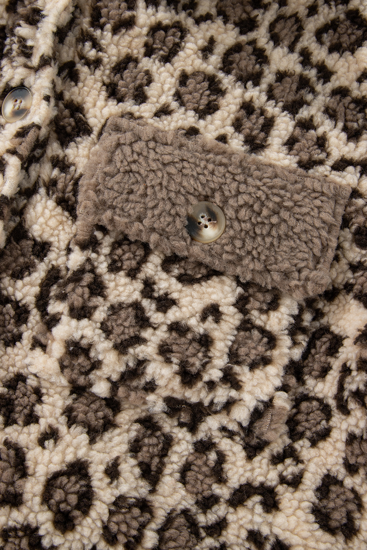 Brown Sherpa Leopard Print Flap Pocket Collared Button Up Jacket - loveforevers