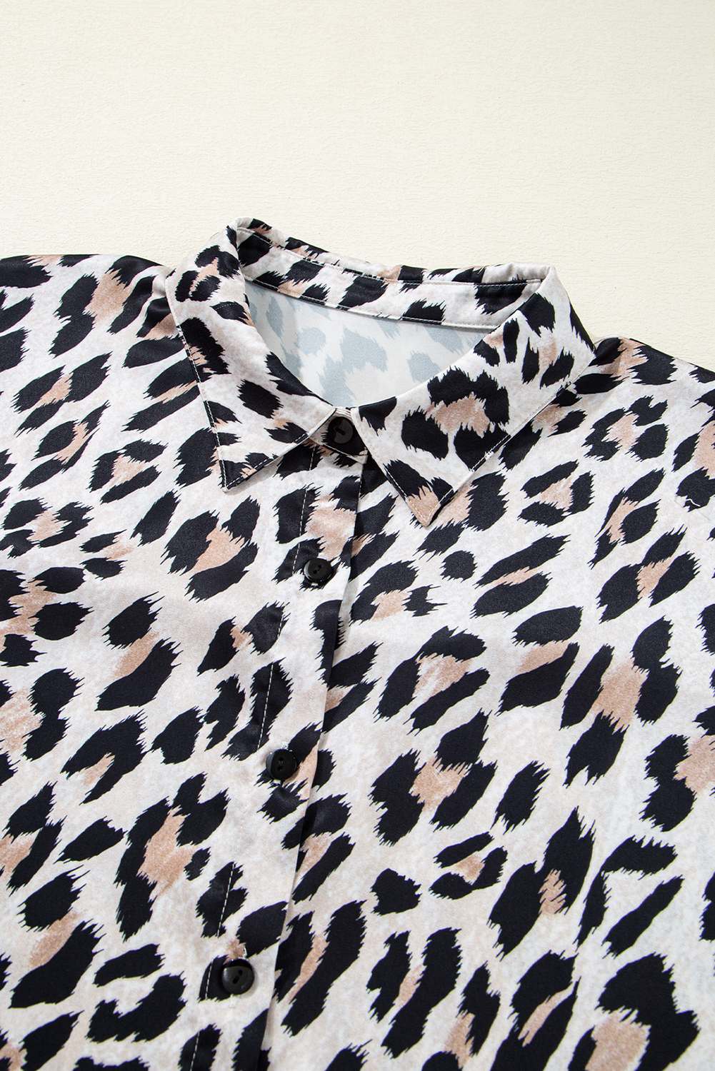 Beige Leopard Print Buttoned 3/4 Sleeve Loose Fit Shirt - loveforevers