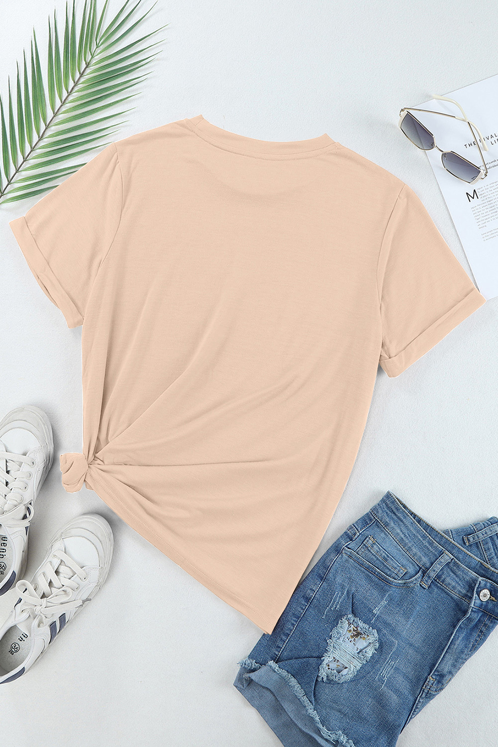 Khaki American Flag Bow Knot Print Round Neck T Shirt - loveforevers