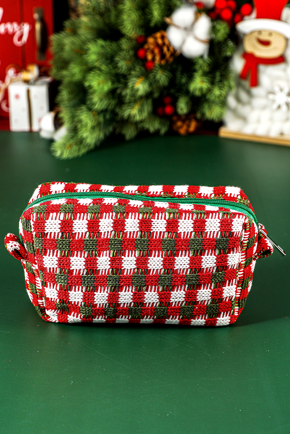 Racing Red Christmas Style Crochet Zipper Square Makeup Bag - loveforevers