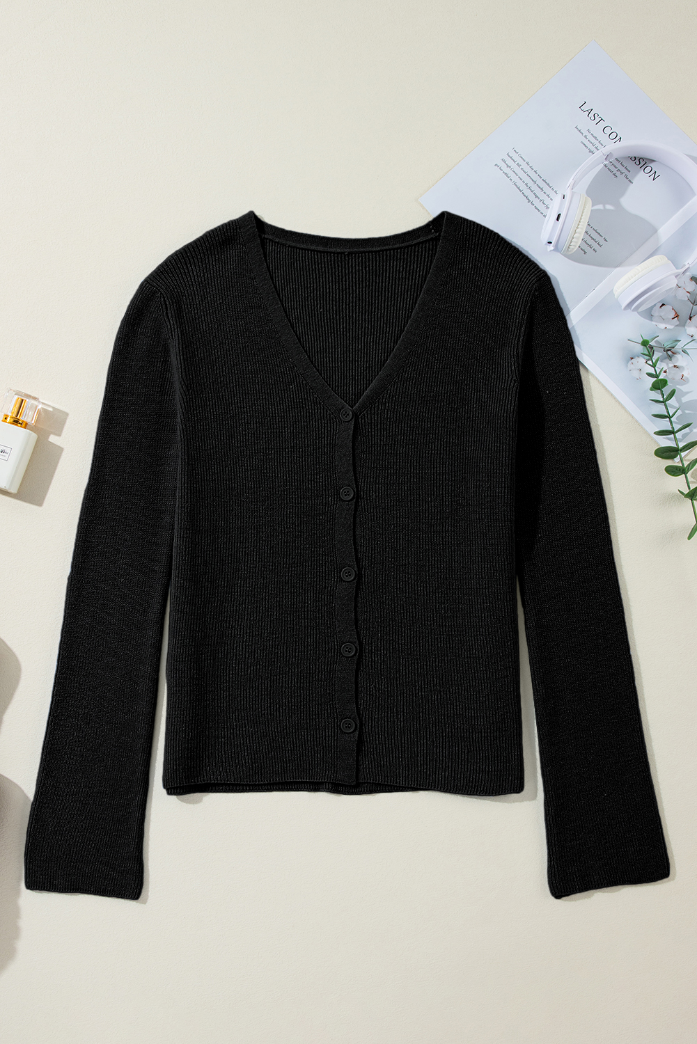 Moss Green Lightweight Ribbed Knit Button Front V Neck Cardigan - loveforevers