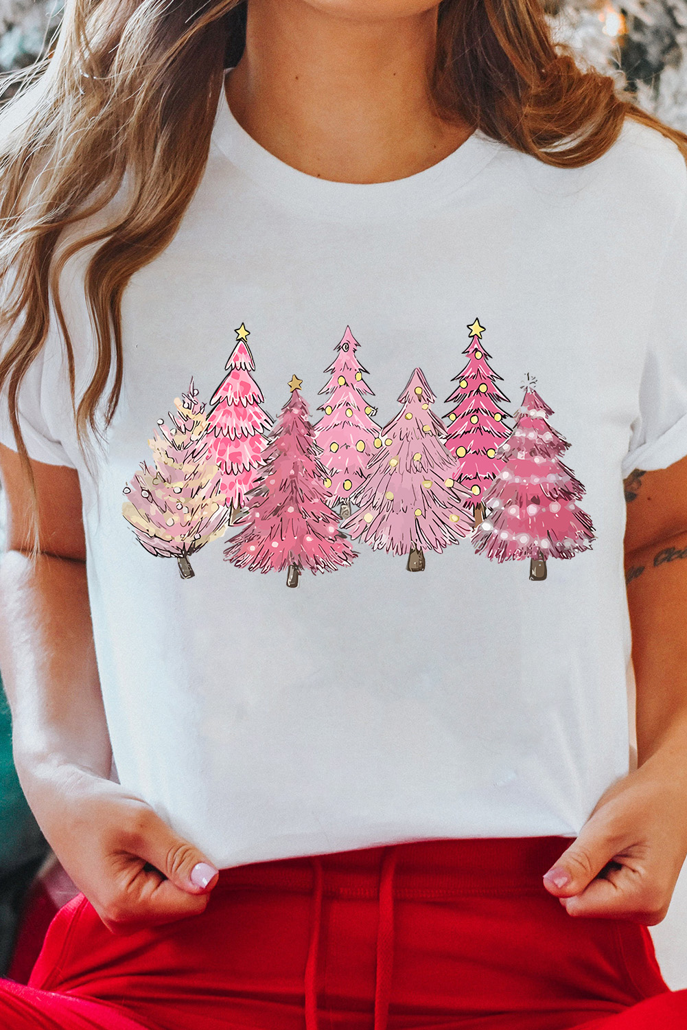White Lighting Christmas Trees Fashion Graphic Tee - loveforevers