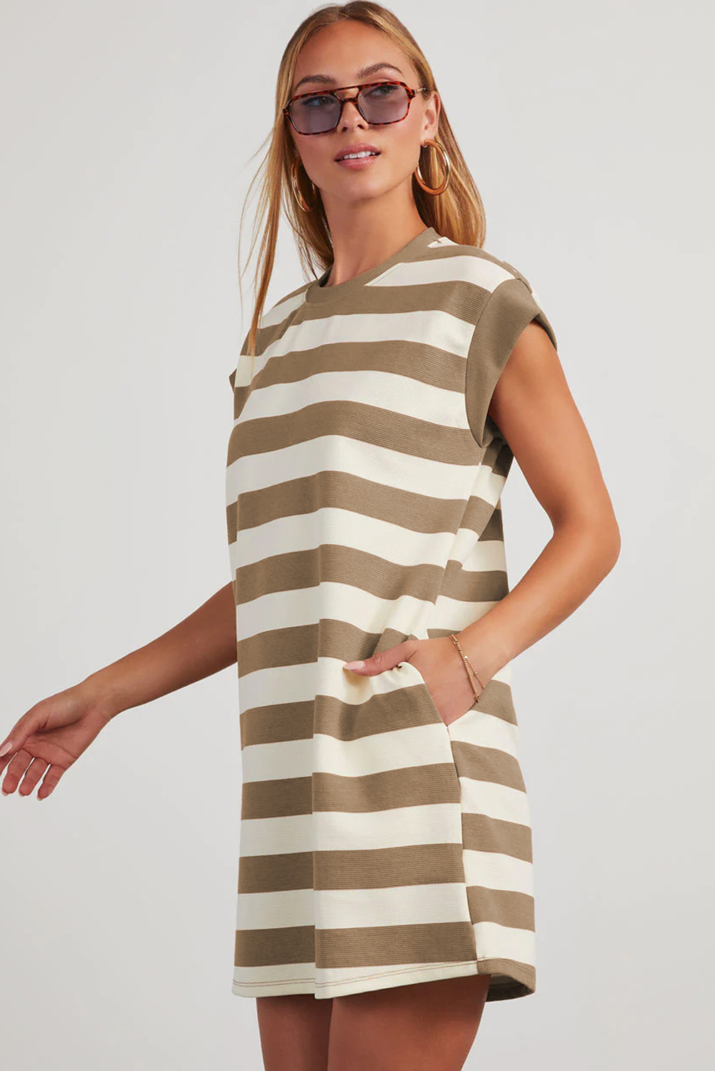 Pink Stripe Cap Sleeve Shift T Shirt Dress - loveforevers
