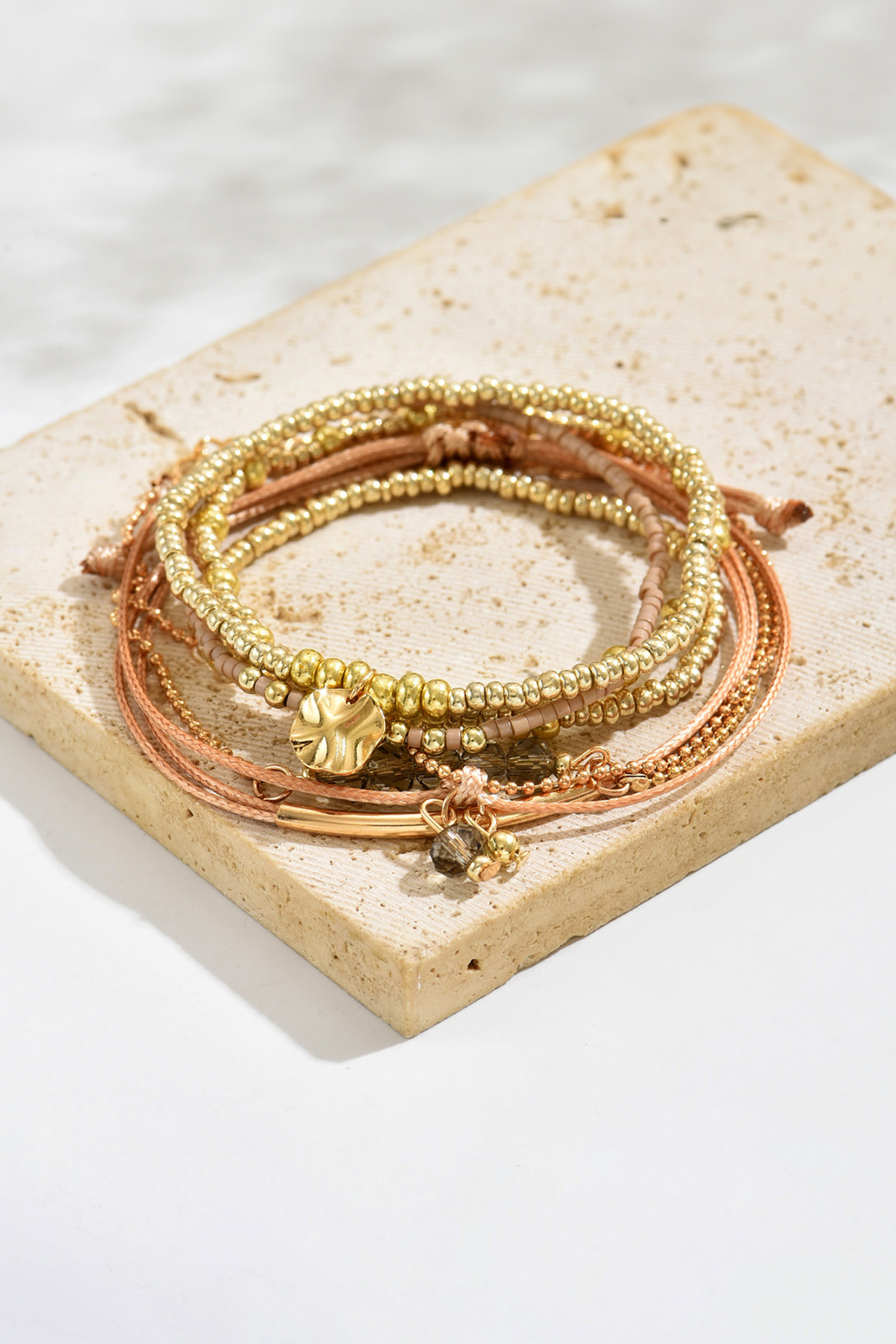 Gold 7pcs Bohemian Heart Bead Layered Bracelet Set - loveforevers