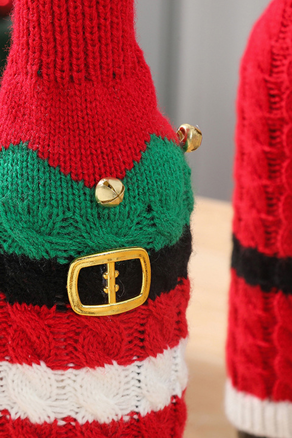 Racing Red Christmas Stripes Knitted Jingle Bell Wine Bottle Sleeve - loveforevers
